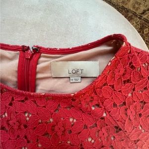 Red spring LOFT midi dress - red lace over nude slip, women’s size 8